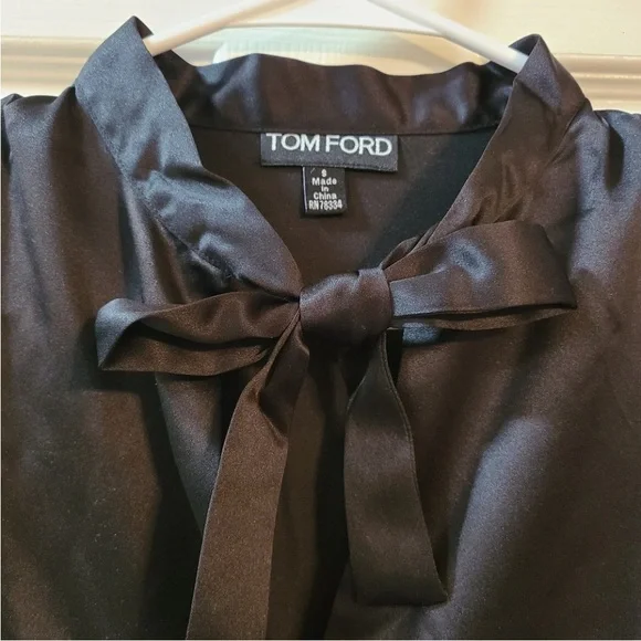 Tom Ford Black Satin Button-Down Blouse - Picture 6 of 11